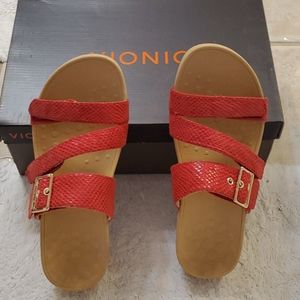 Vionic red snake sandals